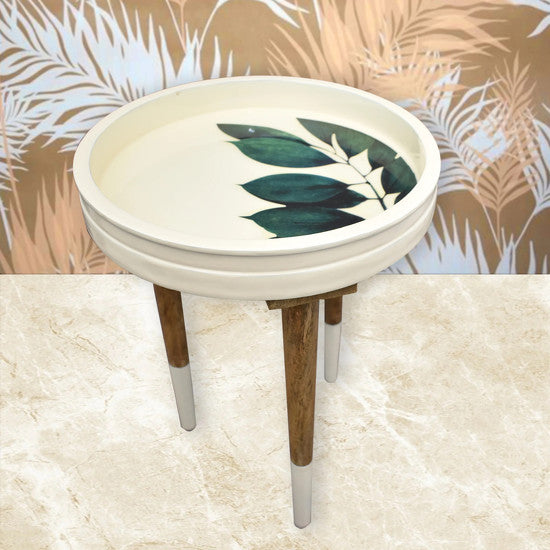 Ivory White Printed Round Table