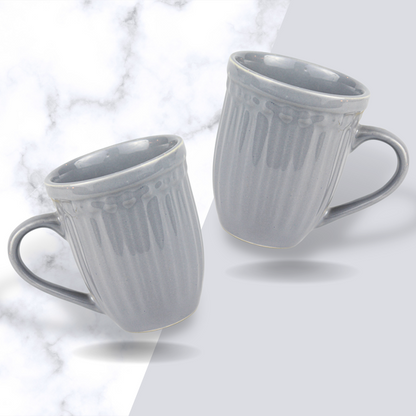 The Dominica - Grey Handcrafted Ceramic Coffee Mugs  (Set of 2, 260 ml approx.)