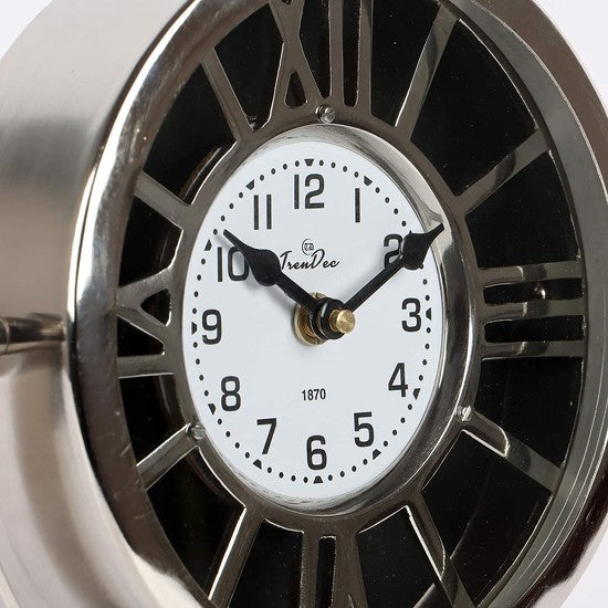 TrenDec Aluminium Analog Tabletop Clock in Silver Finish (09 L X 05 W X 11 H Inch)-HOMENEARTH