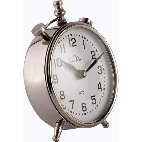 TrenDec Analog Metal Table Clock in Silver Finish (4 Inch Dia)-Home N Earth