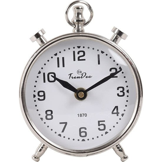 TrenDec Analog Metal Table Clock in Silver Finish (4 Inch Dia)-Home N Earth