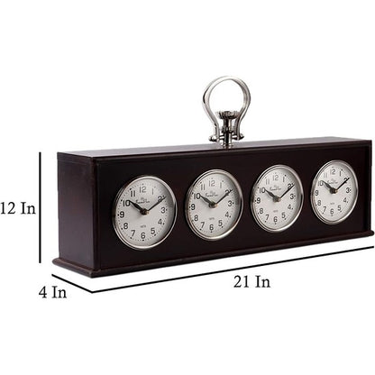 TrenDec Nickel and Black Wooden World Timer Table Clock with Handle (21 Lx 04W x 11 H inch Size)-Home N Earth
