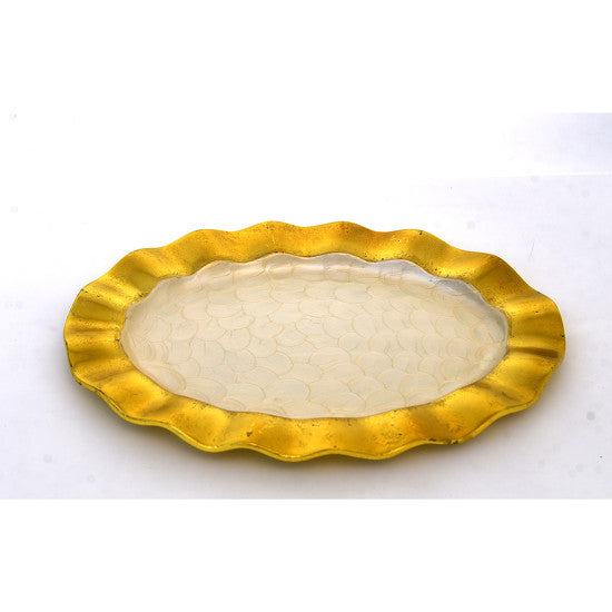 Roman Gold Band Ruffle Edge Dinner Plate or Tray