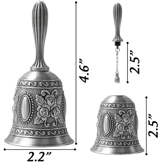 Silver Puja Bell for mandir - Decorative Hand-Carved Colorful Ghanti