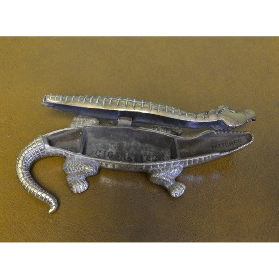Rare Art Deco Antique Brass Crocodile Linton Cigarette & Matches Box