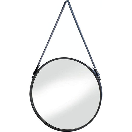Faux Leather Strap Wall Mirror, Black-Home N Earth