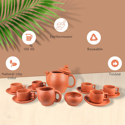 Terracotta Tea Set ( 1 tea kettle ,1 sugar bowl , 6 cups , 6 saucers , 1 milk pourer)