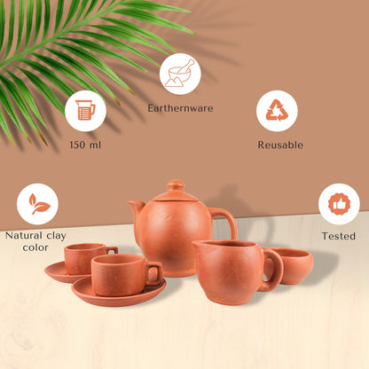 Terracotta Tea Set ( 1 tea kettle ,1 sugar bowl , 6 cups , 6 saucers , 1 milk pourer)