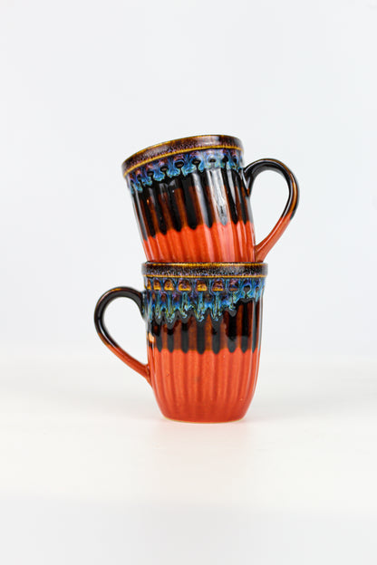Coffee-Pal - Clay Gray/Lava Red Handcrafted Ceramic Coffee Mugs