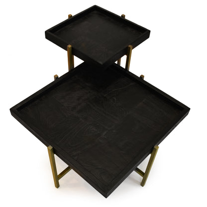 Stylish Set of 2 Table and Wood Stools-HOMENEARTH