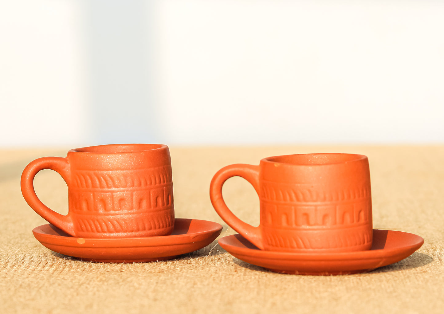 Terracotta Tea cup set with coasters /Terracotta handicrafted Tea cup set with coasters.